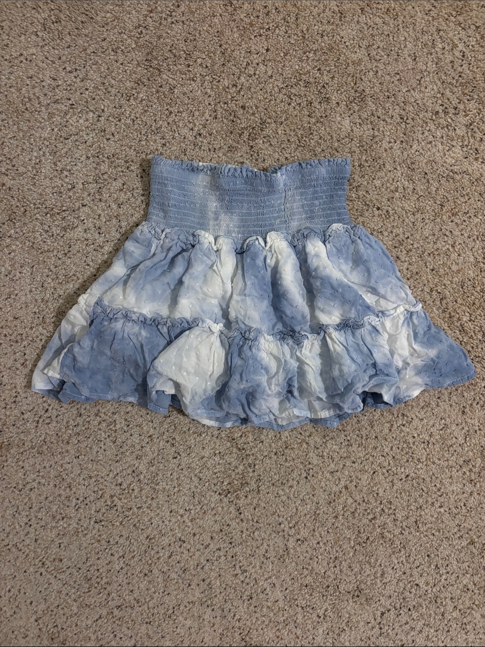Ocean Drive Light Blue & White Tiered Smocked Mini Skirt